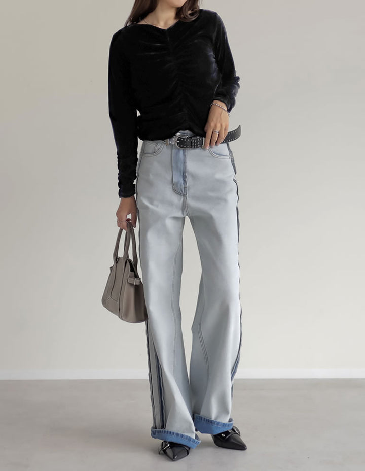 シアーフロッキーベロアギャザートップス トップス 人気レディースファッション通販 リエディ