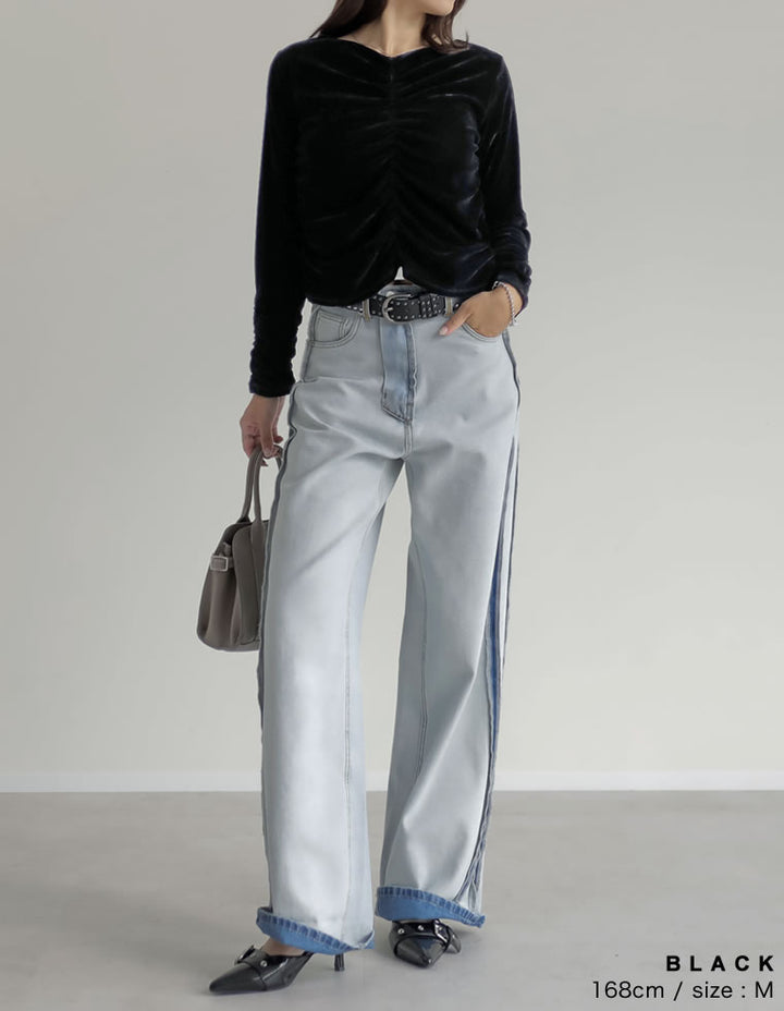 シアーフロッキーベロアギャザートップス トップス 人気レディースファッション通販 リエディ