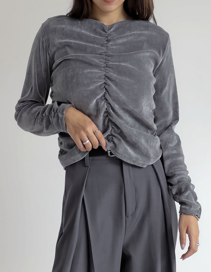 シアーフロッキーベロアギャザートップス トップス 人気レディースファッション通販 リエディ