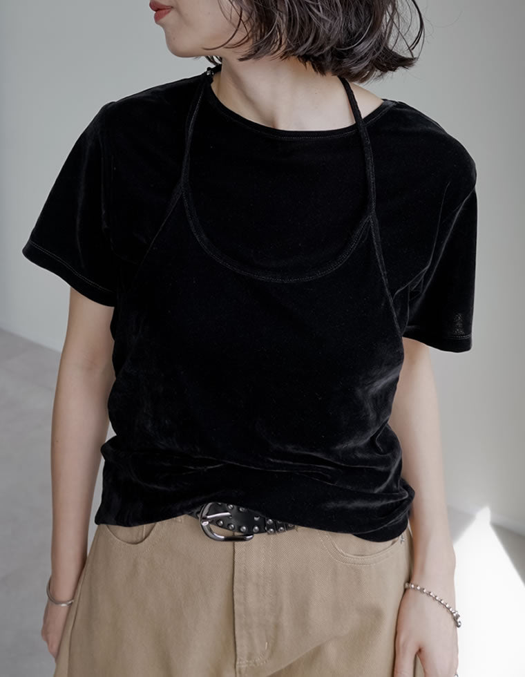 カットベロアホルターネックビスチェ×Tシャツ - トップス通販 | 人気