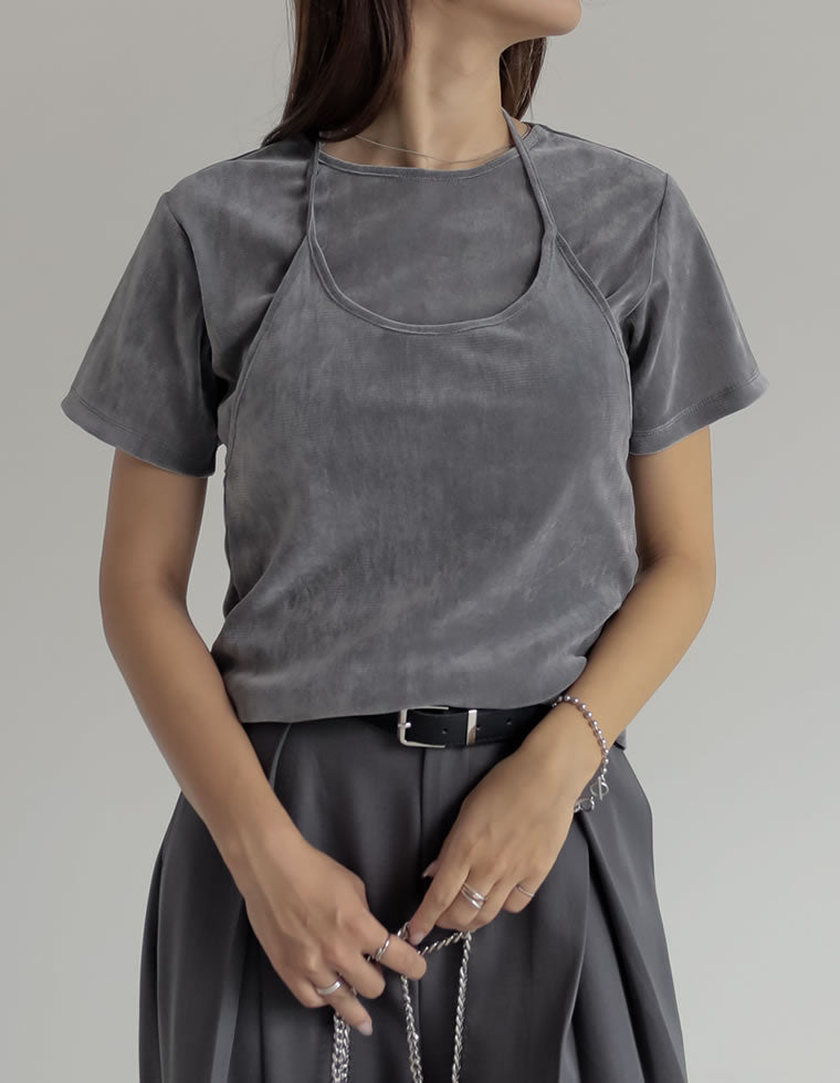 カットベロアホルターネックビスチェ×Tシャツ - トップス通販 | 人気