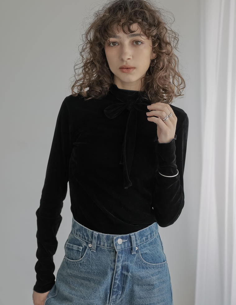 ベロアスカーフ付きハイネックトップス - トップス通販 | 人気