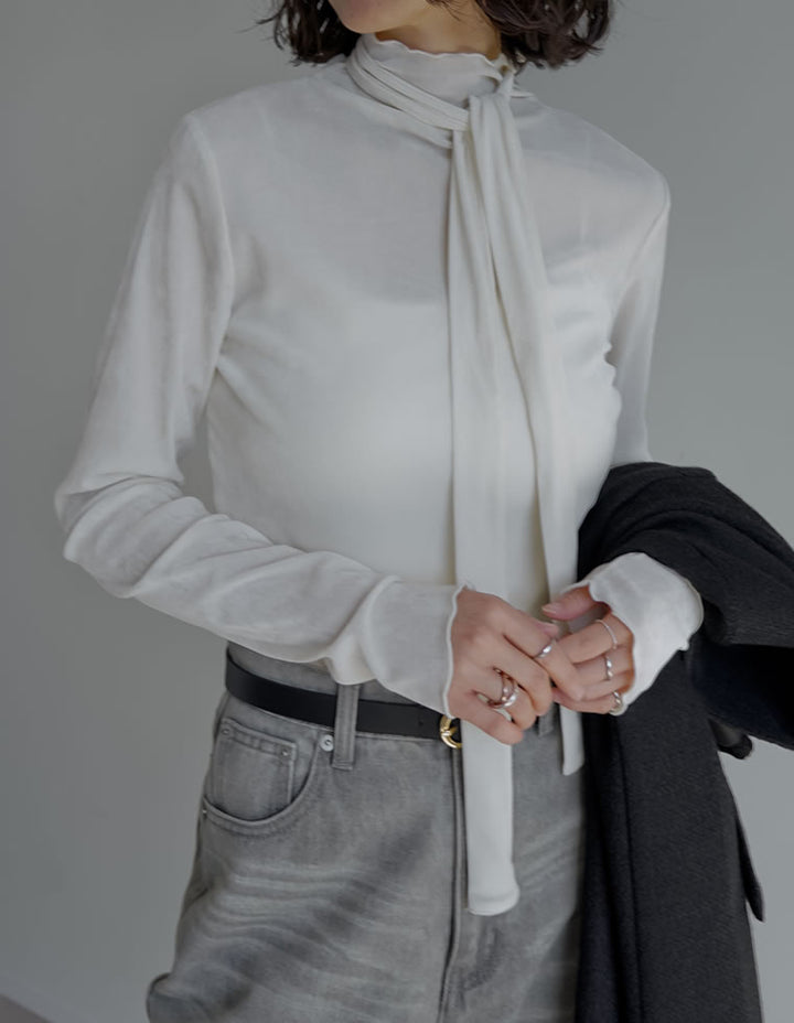 ≪20日11:59まで！期間限定ポイント10%UP対象≫[公式サイト限定先行受注][2025AW COLLECTION][2点セット]シアーフロッキーベロアスカーフ付きハイネックトップス[mb] トップス 人気レディースファッション通販 リエディ