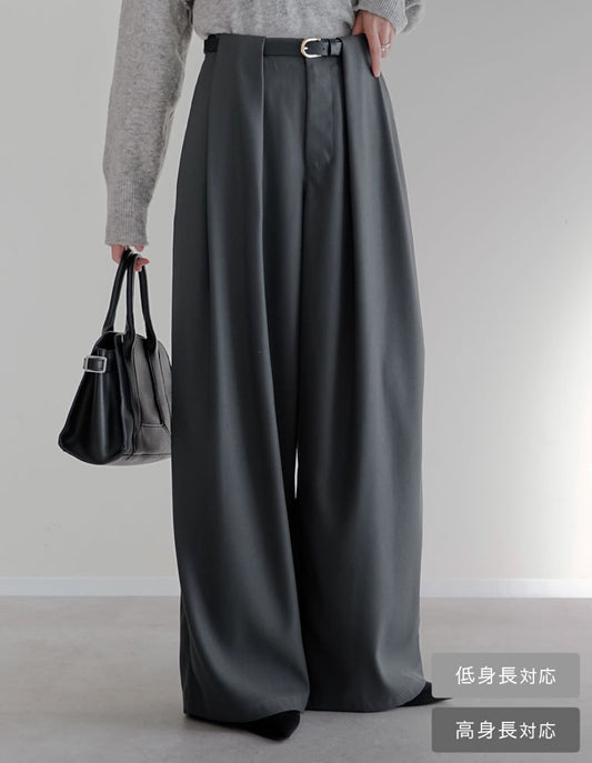 [低身長/高身長サイズ有]タックベルトループデザインワイドパンツ パンツ 人気レディースファッション通販 リエディ