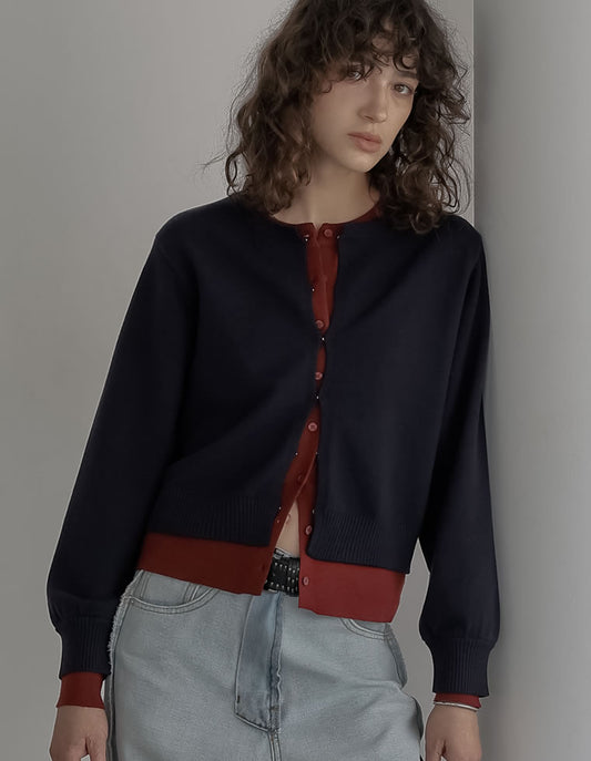 【TIME SALE 20%OFF】クルーネックレイヤード風カーディガン トップス 人気レディースファッション通販 リエディ