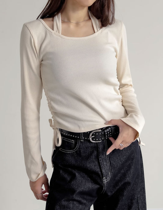 リブカットソーホルタードッキング長袖トップス[mb] トップス 人気レディースファッション通販 リエディ