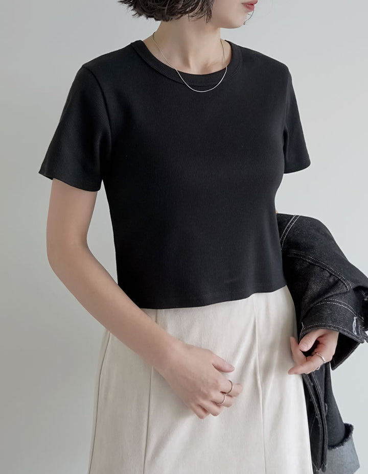 テレコリブクロップド半袖Ｔシャツ トップス 人気レディースファッション通販 リエディ