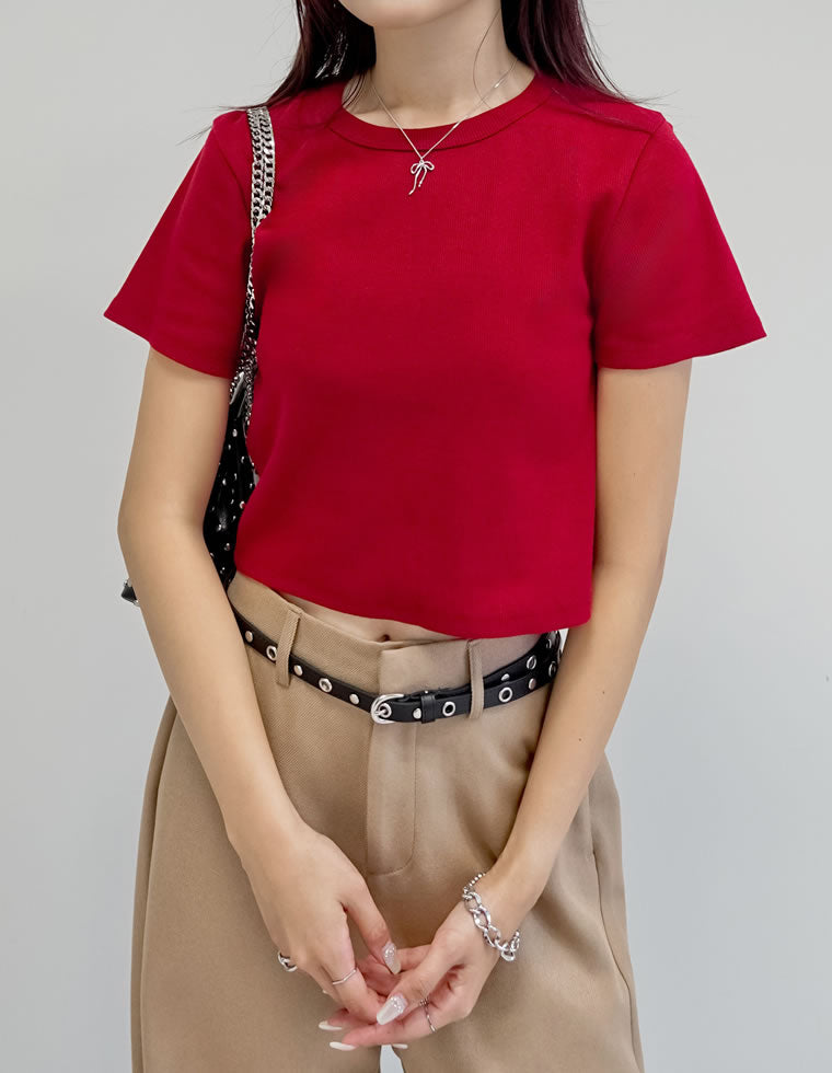 【新品】RECTO クロップドTシャツ 赤 レクト レッド 韓国 トップス 半袖 テレコリブクロップド半袖Tシャツ - トップス通販 | 人気レディース