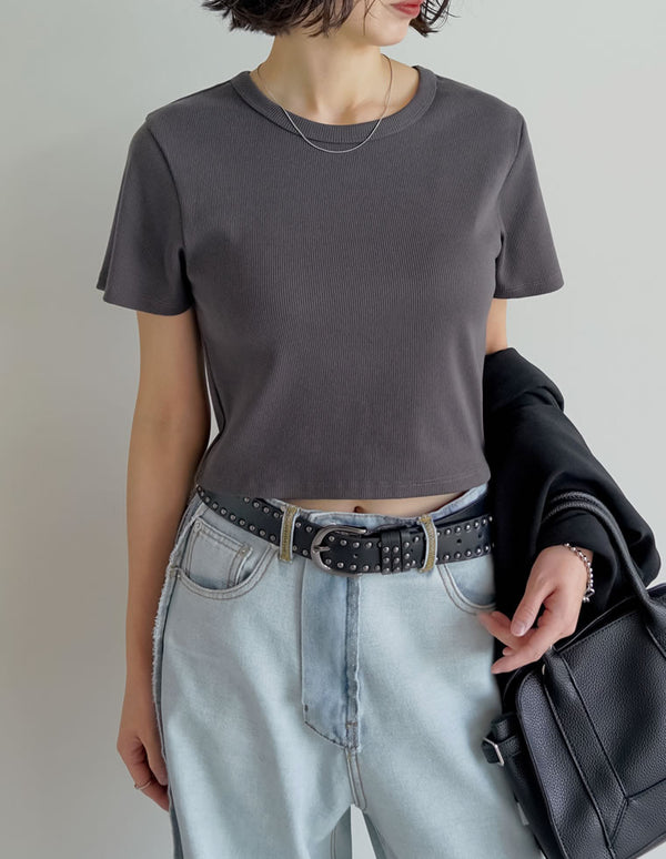 テレコリブクロップド半袖Ｔシャツ