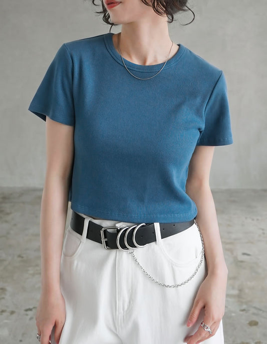 【TIME SALE 20%OFF】[新色追加]テレコリブクロップド半袖Ｔシャツ[mb] トップス 人気レディースファッション通販 リエディ