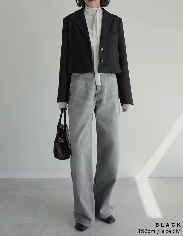 クロップドツイードジャケット ツイードクロップドテーラードジャケット - ジャケット/アウター