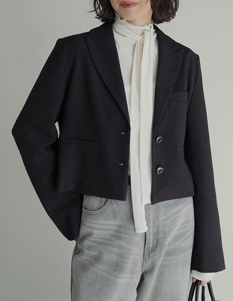 ツイードクロップドテーラードジャケット - ジャケット/アウター