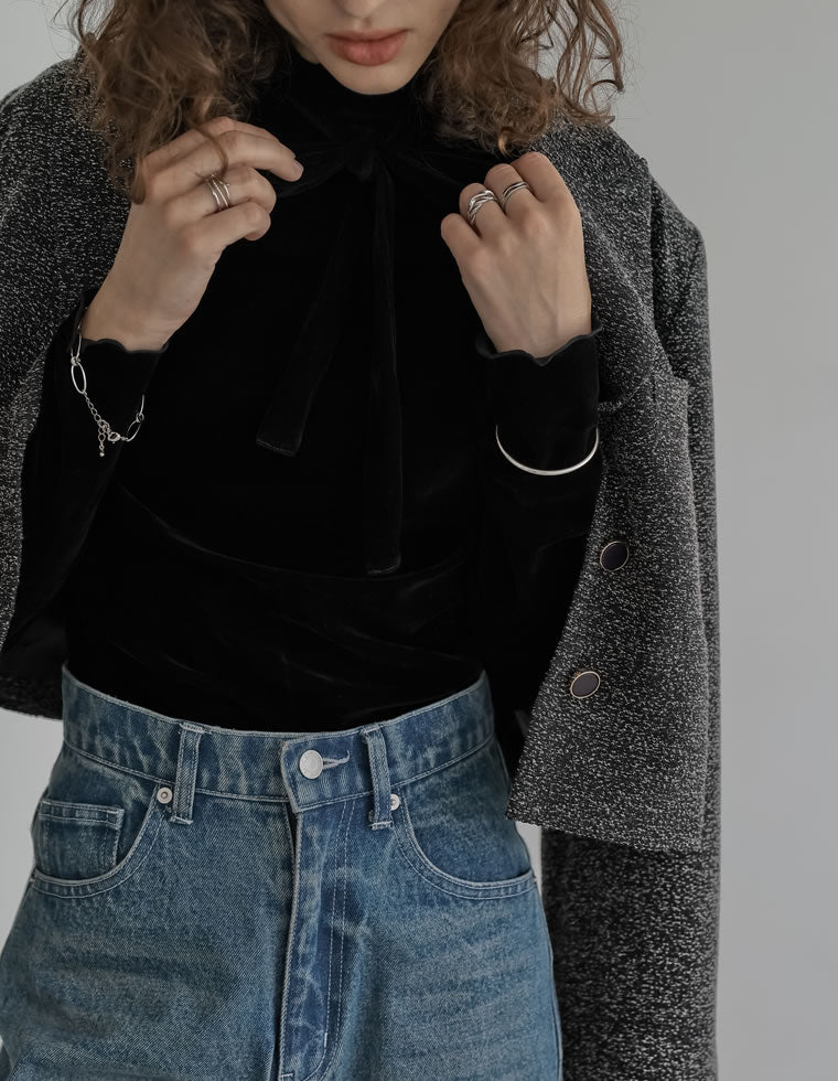 ツイードクロップドテーラードジャケット - ジャケット/アウター