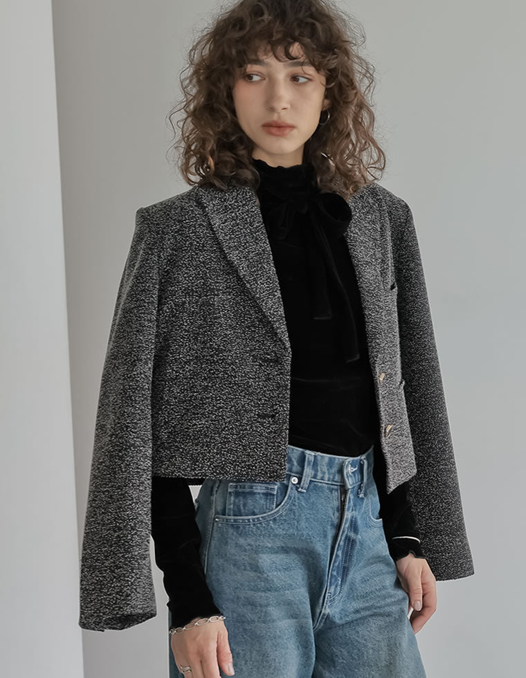 ツイードクロップドテーラードジャケット - ジャケット/アウター