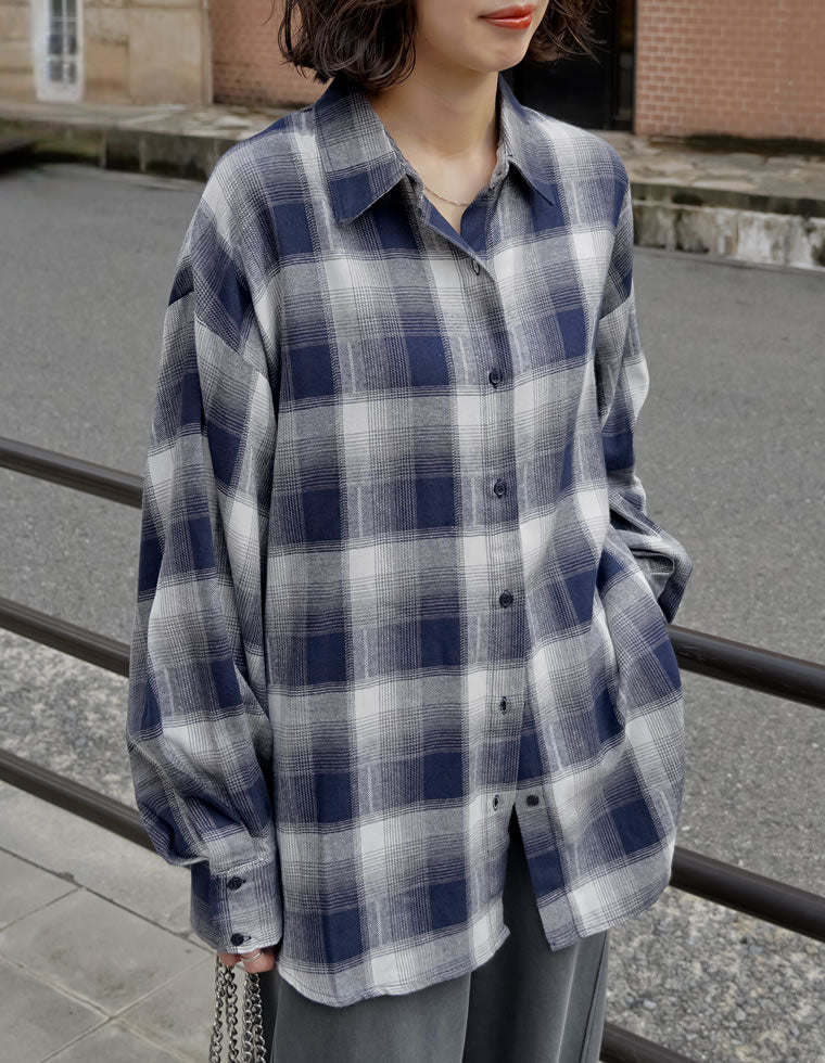 オンブレチェックオーバーサイズシャツ - トップス通販 | 人気