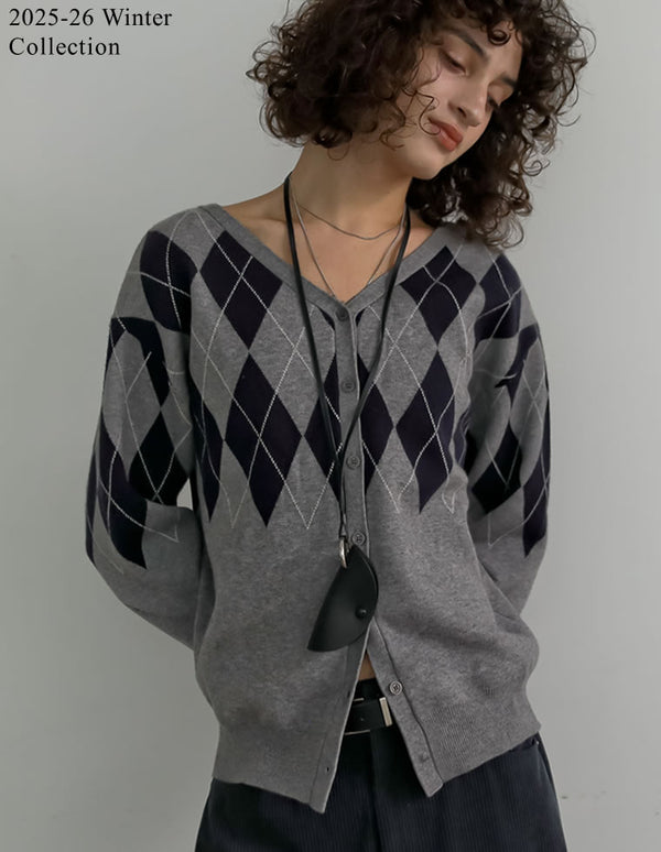 [2025 WINTER PRE ORDER]無地orアーガイル2WAYジャガードニットカーディガン