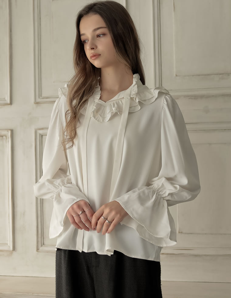フリルカッティングボウタイリボンブラウス - トップス通販 | 人気