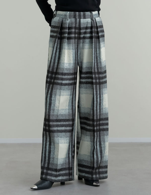 起毛ストレッチシャギーチェック柄ワイドパンツ