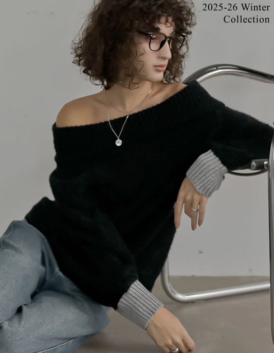 [2025 WINTER PRE ORDER]2WAYシャギーニットオフショルダートップス トップス 人気レディースファッション通販 リエディ