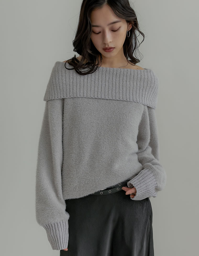 シャギーニットオフショルダートップス - トップス通販 | 人気
