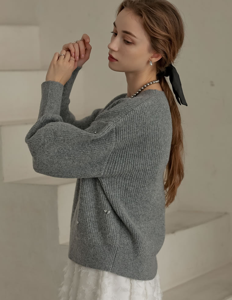 畦編みビジューニットトップス - トップス通販 | 人気レディース