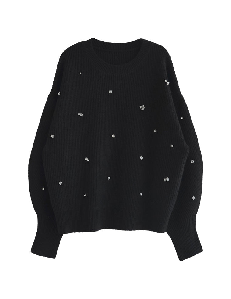 畦編みビジューニットトップス - トップス通販 | 人気レディース