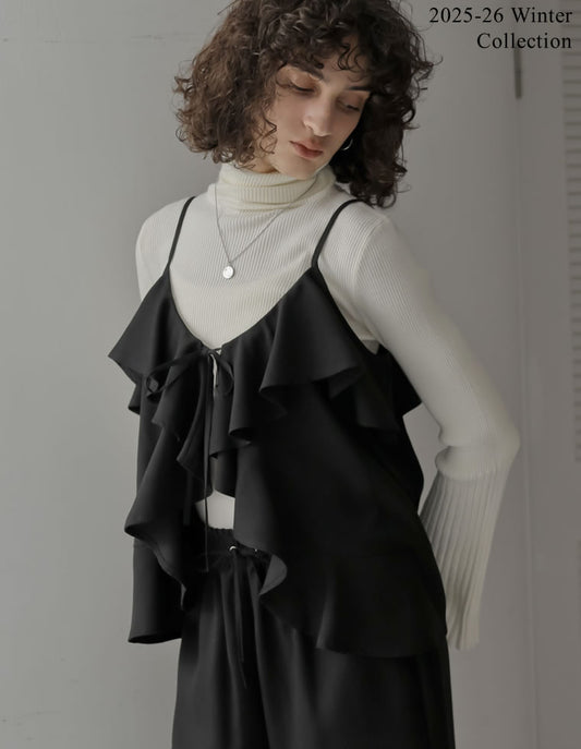 [2025 WINTER PRE ORDER][アンチピリング][毛玉になりにくい]ヘリンボーン微起毛フリルキャミソールビスチェ[mb] トップス 人気レディースファッション通販 リエディ