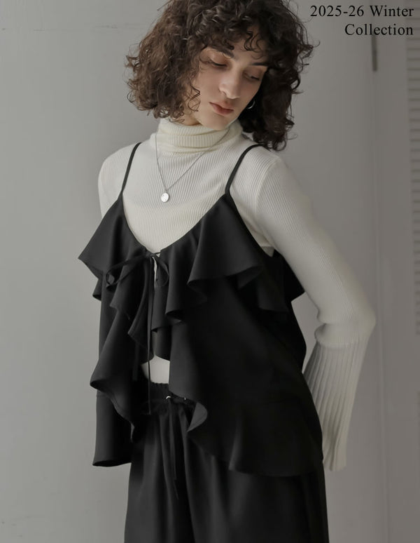 [2025 WINTER PRE ORDER][アンチピリング][毛玉になりにくい]ヘリンボーン微起毛フリルキャミソールビスチェ[mb]