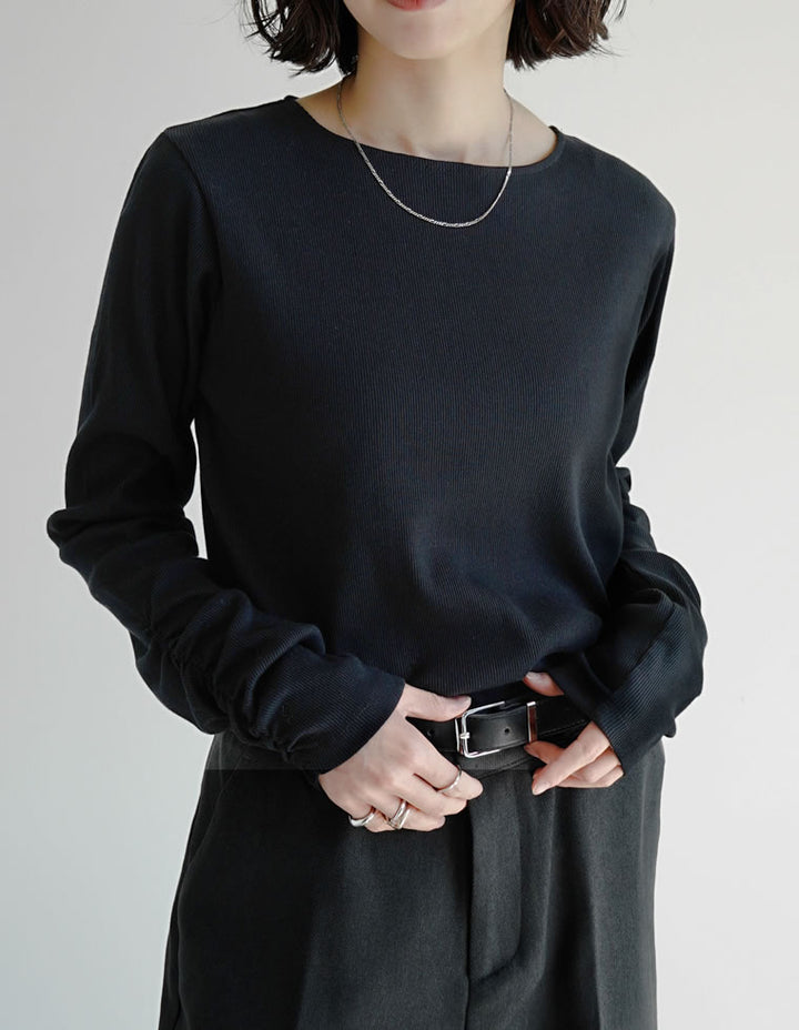 【クーポンで20%OFF￥2,998⇒￥2,398】〖クーポンコード：SH_20_2511〗[乾燥機対応][汗じみ防止][UVカット]選べるネックデザインリブカットソー袖ギャザー長袖トップス