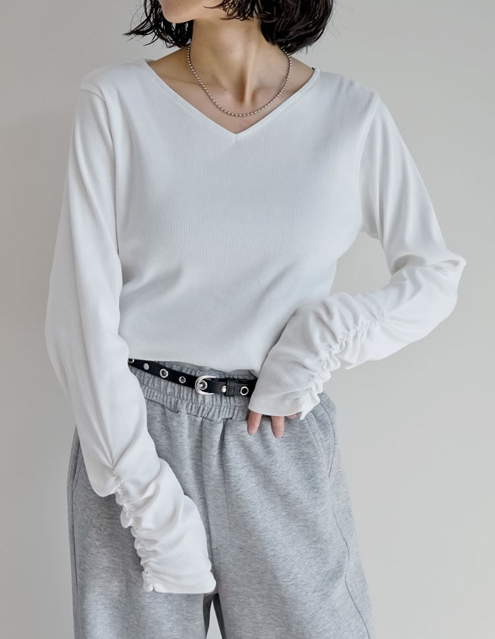 【クーポンで20%OFF￥2,998⇒￥2,398】〖クーポンコード：SH_20_2511〗[乾燥機対応][汗じみ防止][UVカット]選べるネックデザインリブカットソー袖ギャザー長袖トップス