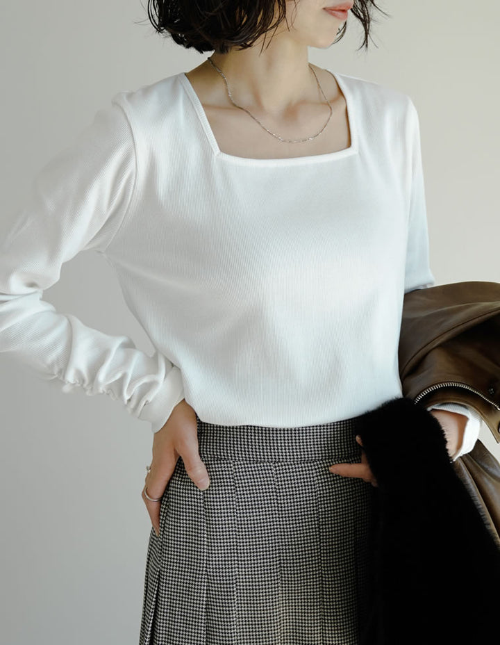 【クーポンで20%OFF￥2,998⇒￥2,398】〖クーポンコード：SH_20_2511〗[乾燥機対応][汗じみ防止][UVカット]選べるネックデザインリブカットソー袖ギャザー長袖トップス