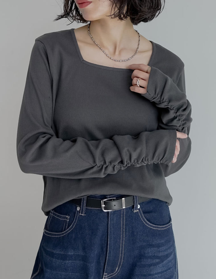 【クーポンで20%OFF￥2,998⇒￥2,398】〖クーポンコード：SH_20_2511〗[乾燥機対応][汗じみ防止][UVカット]選べるネックデザインリブカットソー袖ギャザー長袖トップス