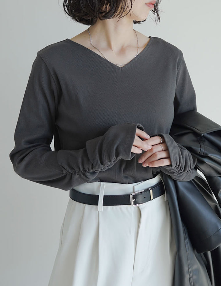 【クーポンで20%OFF￥2,998⇒￥2,398】〖クーポンコード：SH_20_2511〗[乾燥機対応][汗じみ防止][UVカット]選べるネックデザインリブカットソー袖ギャザー長袖トップス