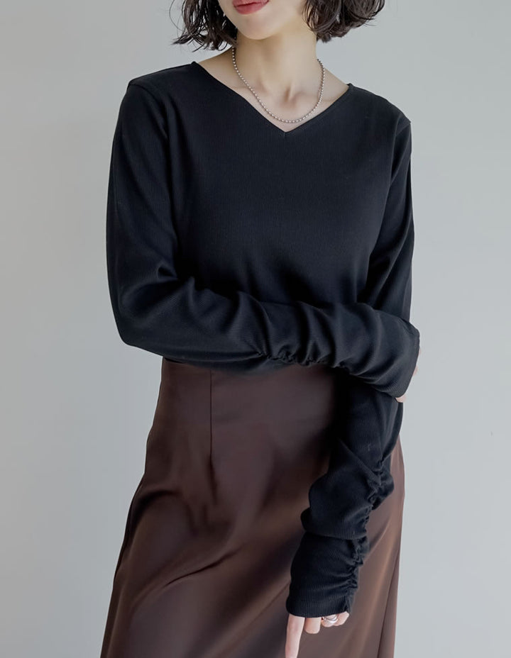 【クーポンで20%OFF￥2,998⇒￥2,398】〖クーポンコード：SH_20_2511〗[乾燥機対応][汗じみ防止][UVカット]選べるネックデザインリブカットソー袖ギャザー長袖トップス