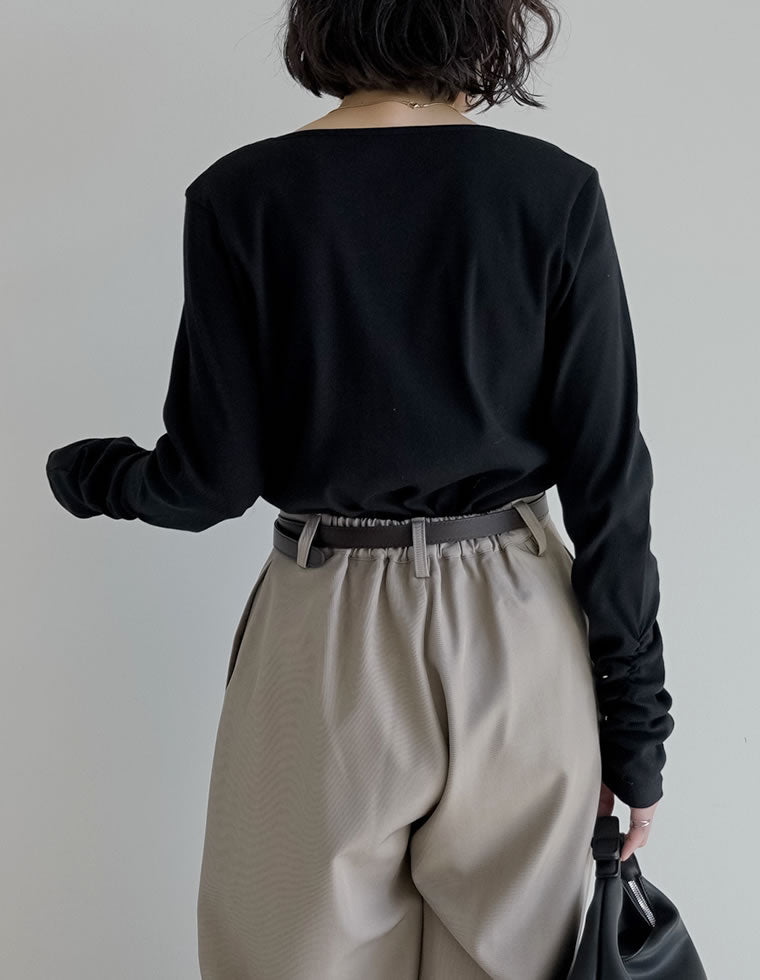 AD2023 チュールギャザーベルトトップス カットソー 長袖 黒 AD2023 チュールギャザーベルトトップス カットソー 長袖 黒