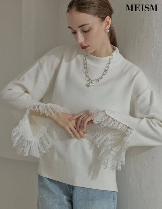 [2025-26 WINTER PRE ORDER][MEISM by Re:EDIT]レーススリーブハイネックリブニットトップス