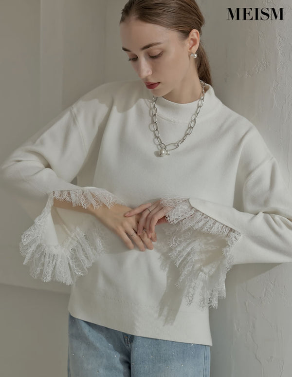 [2025-26 WINTER PRE ORDER][MEISM by Re:EDIT]レーススリーブハイネックリブニットトップス