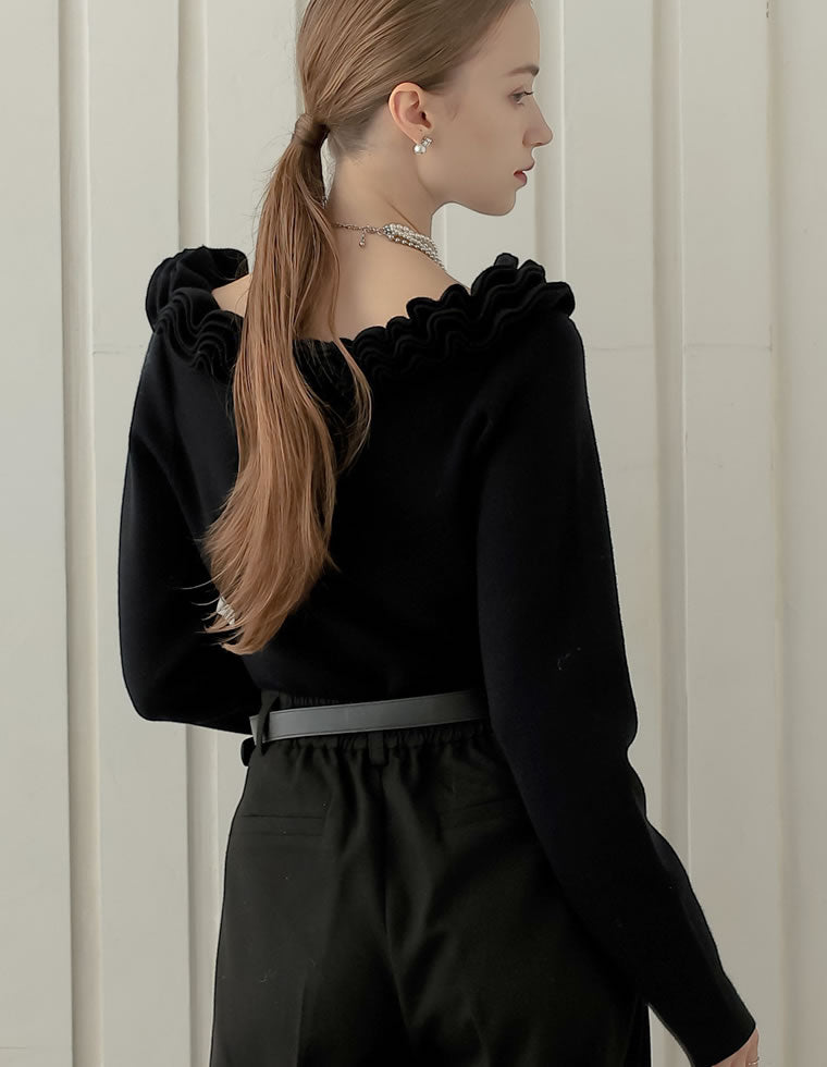 フリルVネックニットトップス - トップス通販 | 人気レディース