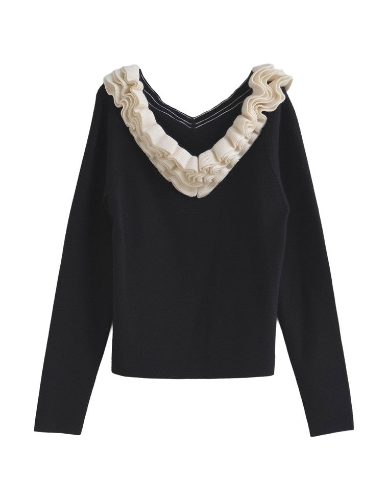 フリルVネックニットトップス - トップス通販 | 人気レディース