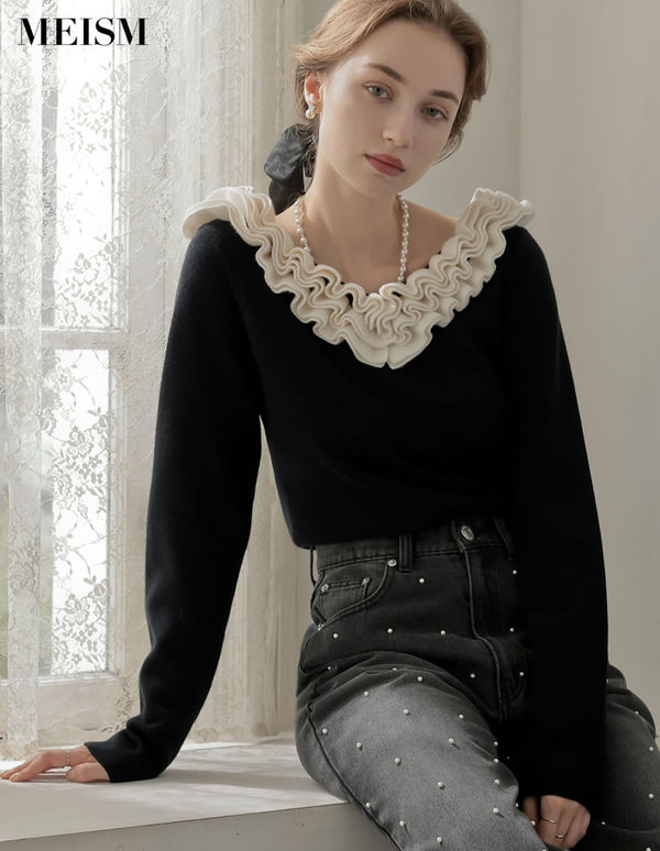 [2025-26 WINTER COLLECTION][MEISM by Re:EDIT]フリルVネックニットトップス