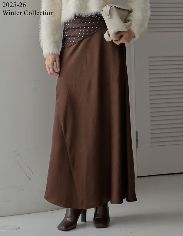 [2025 WINTER PRE ORDER][低身長サイズ有]シワ加工サテン切り替えナロースカート