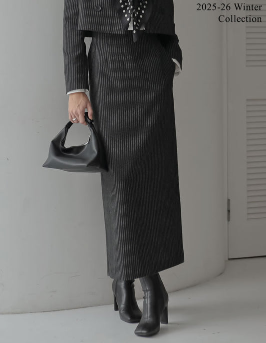 [2025 WINTER PRE ORDER][低身長サイズ有]微起毛ストライプタイトスカート スカート 人気レディースファッション通販 リエディ
