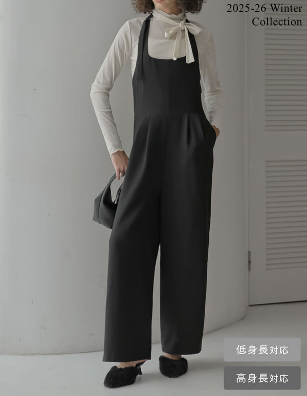 【PRE ORDER 20%OFF対象】[2025 WINTER PRE ORDER][アンチピリング][毛玉になりにくい][低身長/高身長サイズ有]微起毛ヘリンボーンホルターネックオールインワン