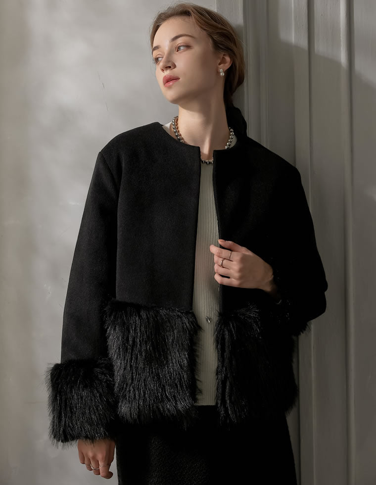 ファートリムノーカラーコート - ジャケット/アウター通販 | 人気