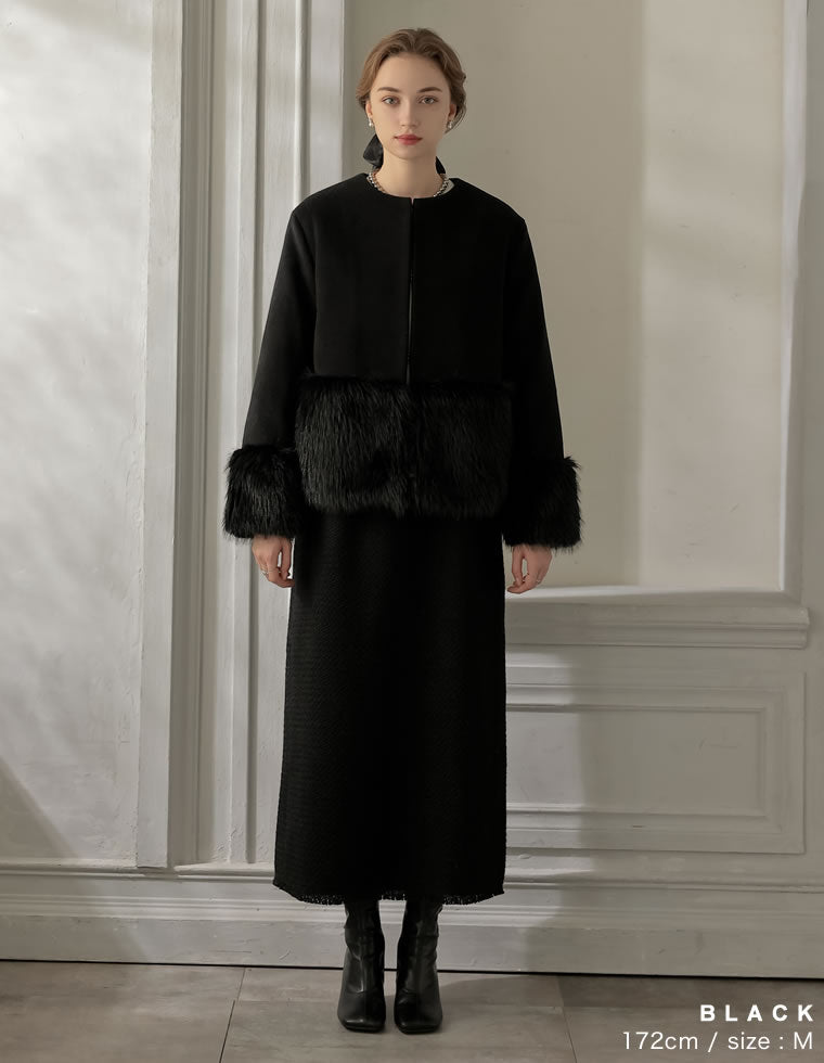 ファートリムノーカラーコート - ジャケット/アウター通販 | 人気