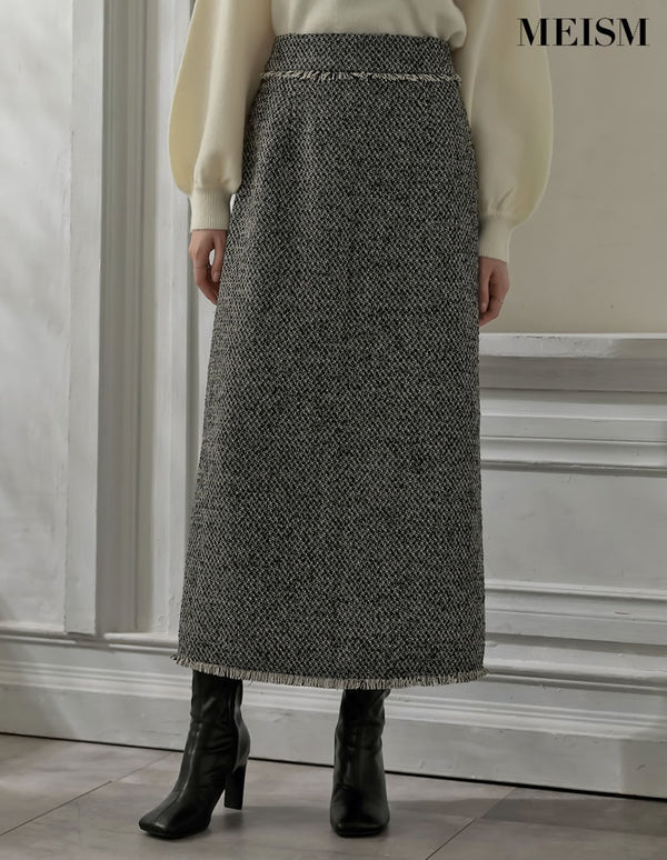 【MEISM LOOK BOOK 20%OFF対象】[MEISM by Re:EDIT][2025AW COLLECTION][低身長サイズ有]ツイードフリンジナロースカート