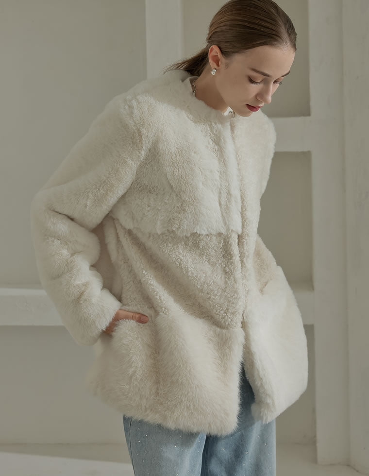 パッチワークボアファーノーカラーコート - ジャケット/アウター通販