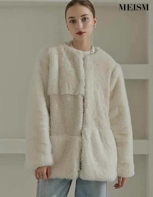 [2025-26 WINTER COLLECTION][MEISM by Re:EDIT]パッチワークボアファーノーカラーミドルコート