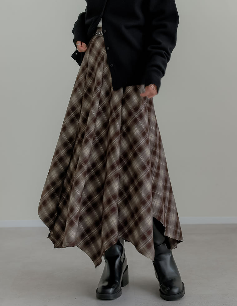 起毛チェック柄アシンメトリースカート - スカート通販 | 人気