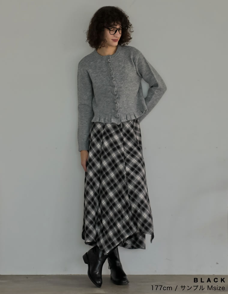 起毛チェック柄アシンメトリースカート - スカート通販 | 人気